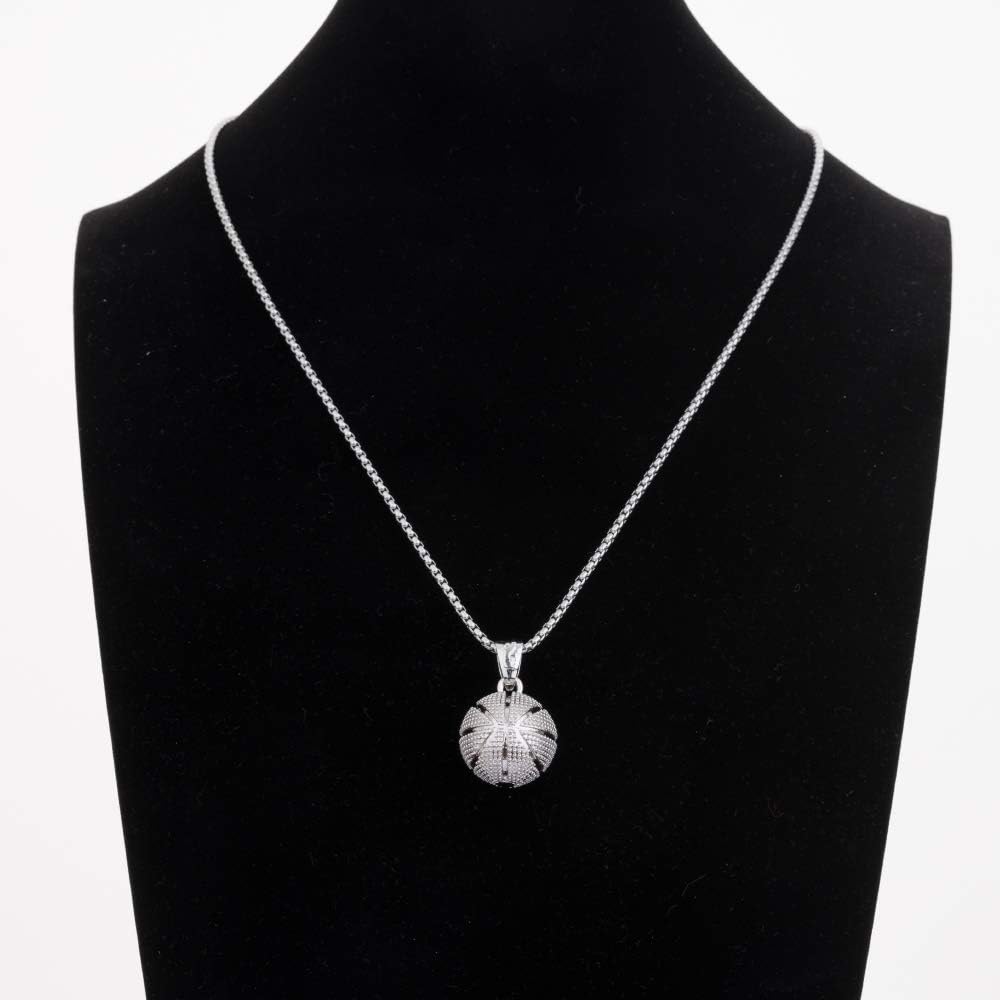 Fashion Boys Basketball Pendant Necklace Stainless Steel Necklace Chain Sports Necklace 23 Inches: Clothing