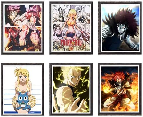 Original Fire Anger Natsu Steel of Gajeel Lucy Canvas Art Print for Room Decor,8 x 10 Inches,Set of 6,No Frame
