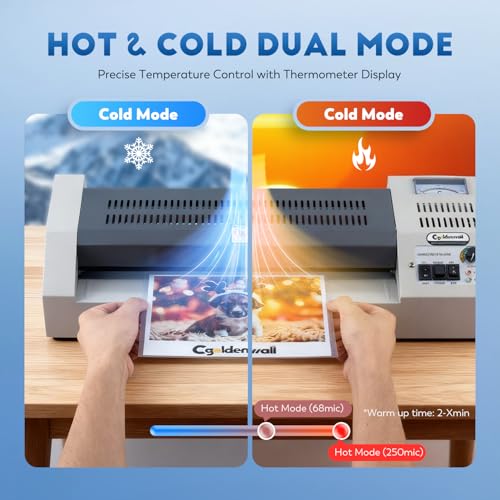 CGOLDENWALL A3 Laminator 68-250 Micron, 4 Rollers Laminator Machine for Hot/Cold Lamination, Fast Heating, Anti-Jamming, with Starter Kit (3 Types of Pouches Included)
