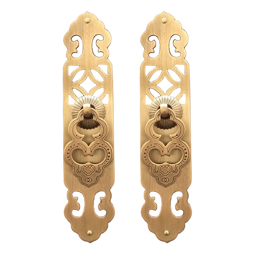 Tiazza 2Pcs Chinese Vintage Style Antique Brass Pull Handle Knobs Drawer Cabinet Bookcase Wardrobe Doors and Windows Straight Plate Handle