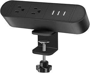 Desktop Edge Power Outlets with USB Ports,Desk Clamp Power Strip,Aluminum Alloy Fireproof Power Strip,Removable Desktop Mount Multi-Outlets for Home Office Reading