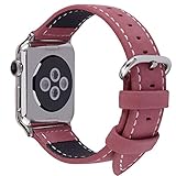 9 Colors for Apple Watch Band 38mm, Fullmosa Mosa Calf Leather Replacement Band/Strap with Stainless Steel Clasp for iWatch Series 3/2/1 Sport and Edition Versions 2015 2016 2017, Red