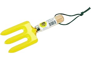 Rugg Kids' Garden Hand Fork, Mini Steel Digging Tool with Wooden Handle, Gardening Tool for Children, Yellow