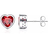 Iefil S925 Sterling Silver Heart Birthstone Stud Earrings for Women, Mothers Day Gifts Earrings