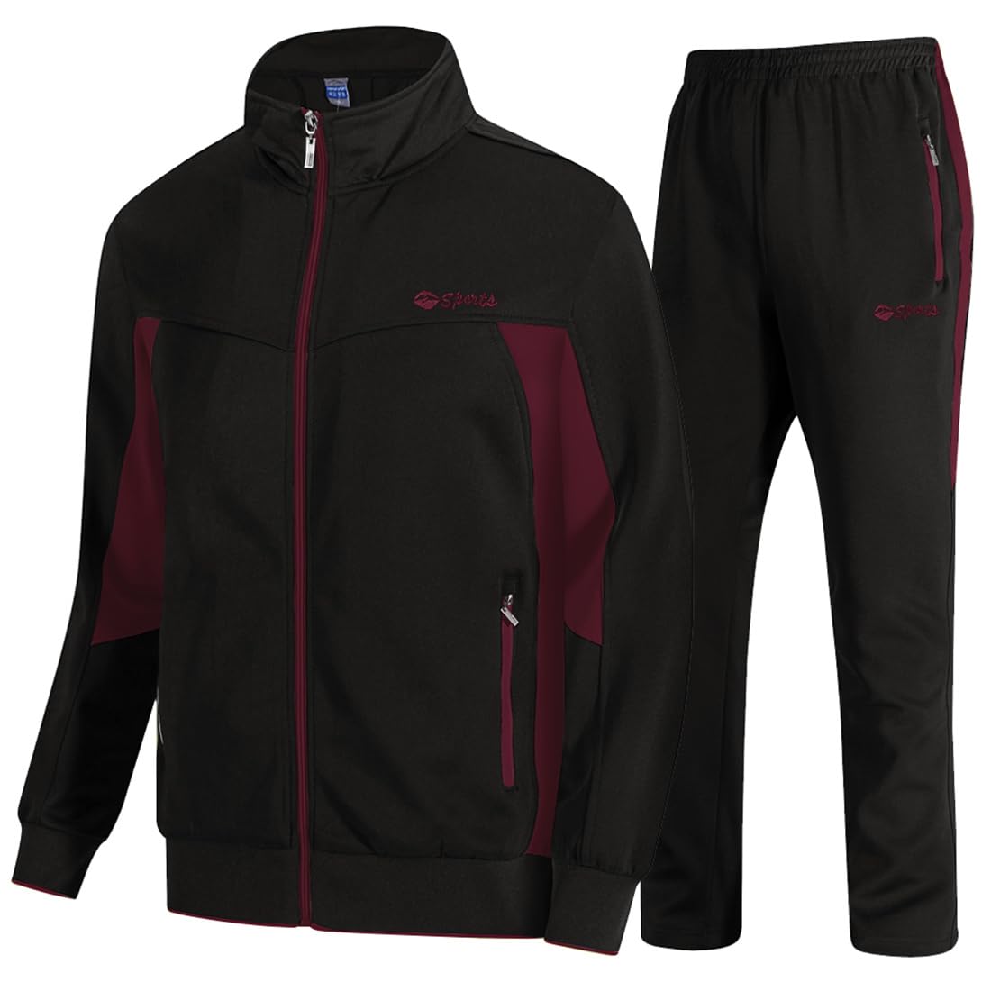 Photo 1 of ***MISSING TOP***TBMPOY Men's Tracksuits Sweatsuits for Men Set Track Suits 2 Piece Casual Athletic Jogging Warm Up Full Zip Sweat Suits Black/Wine Red XL