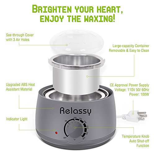 Relassy Wax Warmer/Hair Removal Waxing Kit/Wax Heater with Hard Wax Beans/Heart-Shaped Bowl/Wax Applicator DIY Waxing Kit for Women or Men