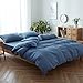 FACE TWO FACE Bedding Duvet Cover Set 3 Pieces 100% Washed Cotton Duvet Cover Linen Like Textured Breathable Durable Soft Comfy (King, Denim)