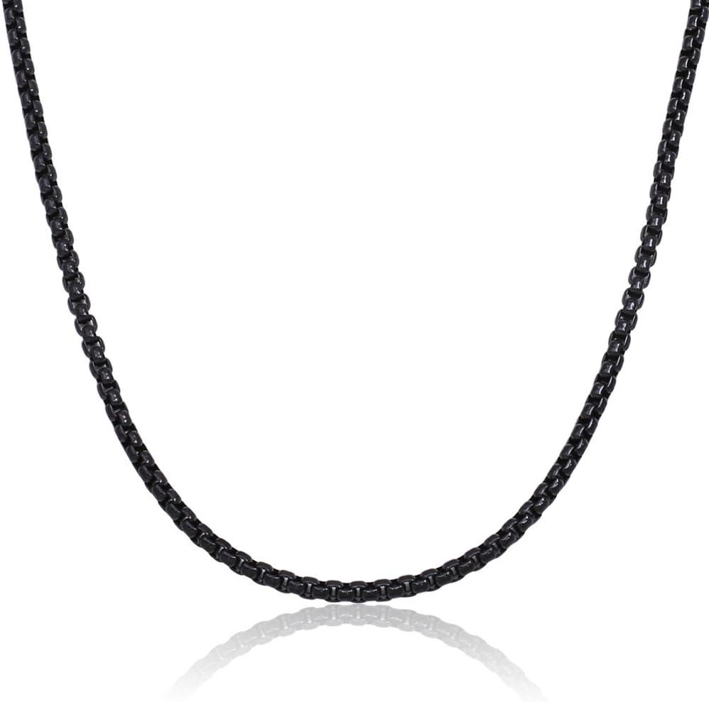 Double Rainbow Jewelry 16-36" Inch Mens Stainless Steel Black 3.5mm Rolo Box Necklace Chain Link