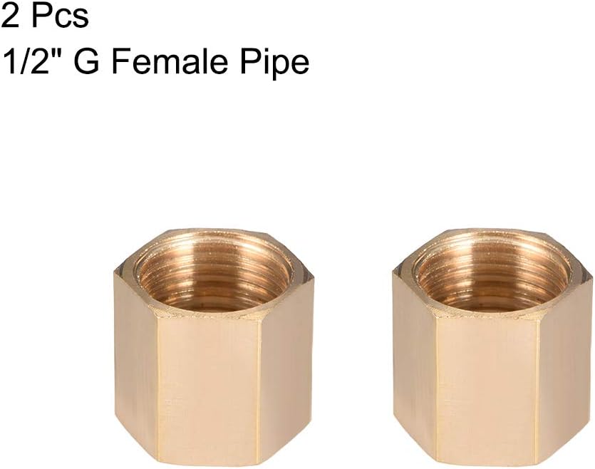 sourcing map Brass Hex Rod Pipe Fitting G 1/2 Female Thread Straight Coupling 2pcs, Gold, G1/2, 2pcs - Image 4