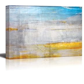 Vibrant Aqua and Yellow Stripes Over a Smooth Silver Background - Canvas Art Home Art - 12x18 inches