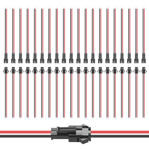 VIPMOON 20Pairs JST SM 2Pin Plug Male to Female EL Wire Cable Connector Adapter for 3528 5050 LED Light Strip