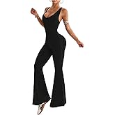 WDIRARA Women's Leopard Print Scoop Neck Flare Yoga Jumpsuits Twist Backless Sleeveless Sports Pants Romper