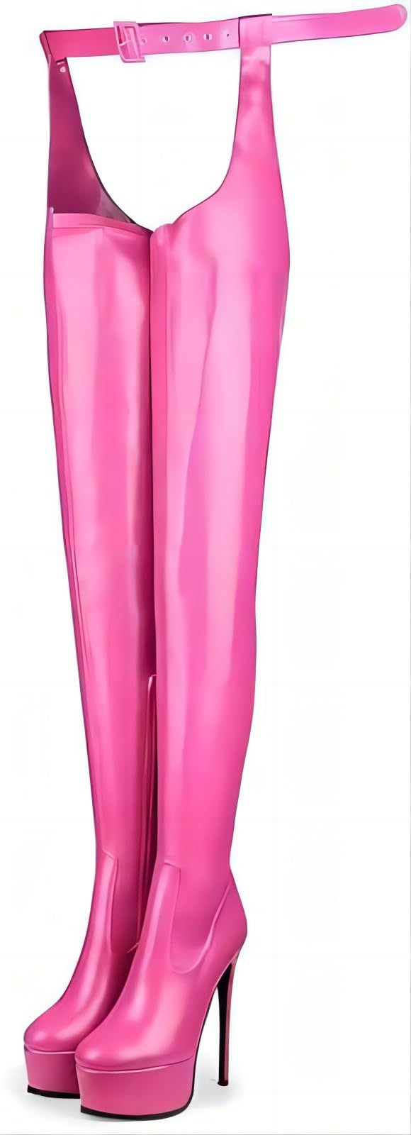 Photo 1 of Emfnzd unisex  waist belt high heels over knee boots platform plus size Pink9