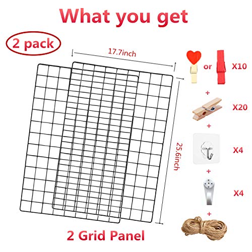 GBYAN Grid Wall Panel Decorative Iron Rack Clip Photo Holder, Painted Wire Photograph Hanging Picture Multifunctional Hanging Display Wall Storage Organizer,25.6inch x17.7inch, ï¼ˆ2 Packï¼‰ (6575)