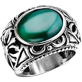 Men's Stainless Steel Oval Crystal Openwork Celtic Cross Ring Band Vintage Gothic Biker Punk Silver Green