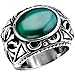 Men's Stainless Steel Oval Crystal Openwork Celtic Cross Ring Band Vintage Gothic Biker Punk Silver Green