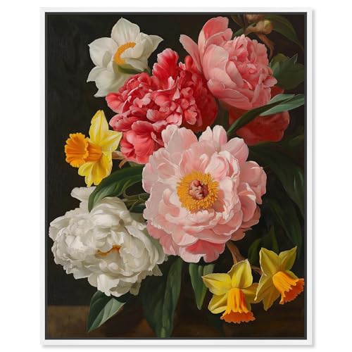 Art Remedy Garden's Glory Canvas Dark Elegant Florals, White Frame, 30 x 36