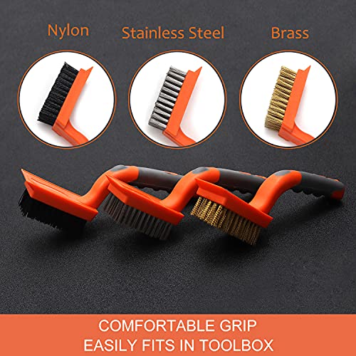 SANJIAN Wire Brush Cleaning Brush Set,Heavy Duty Nylon/Brass/Stainless