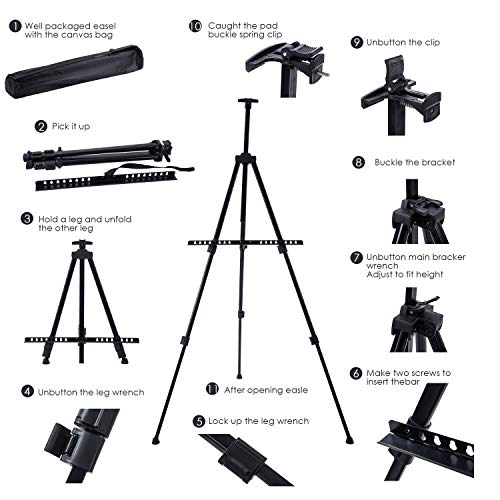image for Moever Easel Stand, Metal Adjustable Display Tripod Floor Easel Extend