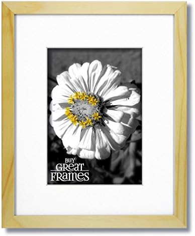 One 8x10 Natural Wood Picture Frame and Glass with Single White Mat for 5x7.