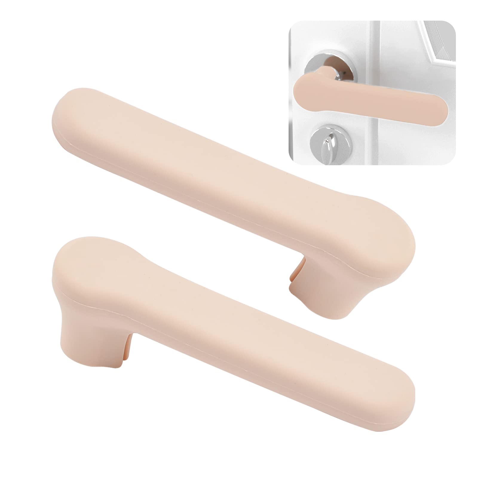 UFURMATE Door Handle Covers, 2Pcs Apricot Door Knob Covers Silicone Door Handle Glove Covers Anti-Static Safety Door Knob Protector for Flat Square Door Levers 150 * 45mm