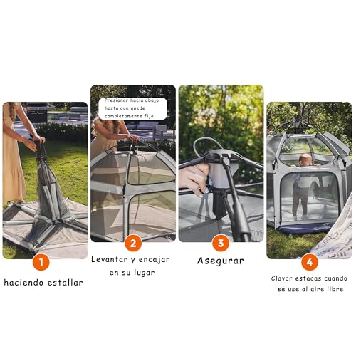 Toketa corral para bebe plegable，Parque Infantil Interior y Exterior con Malla Transpirable，Con estacas de suelo y toldo