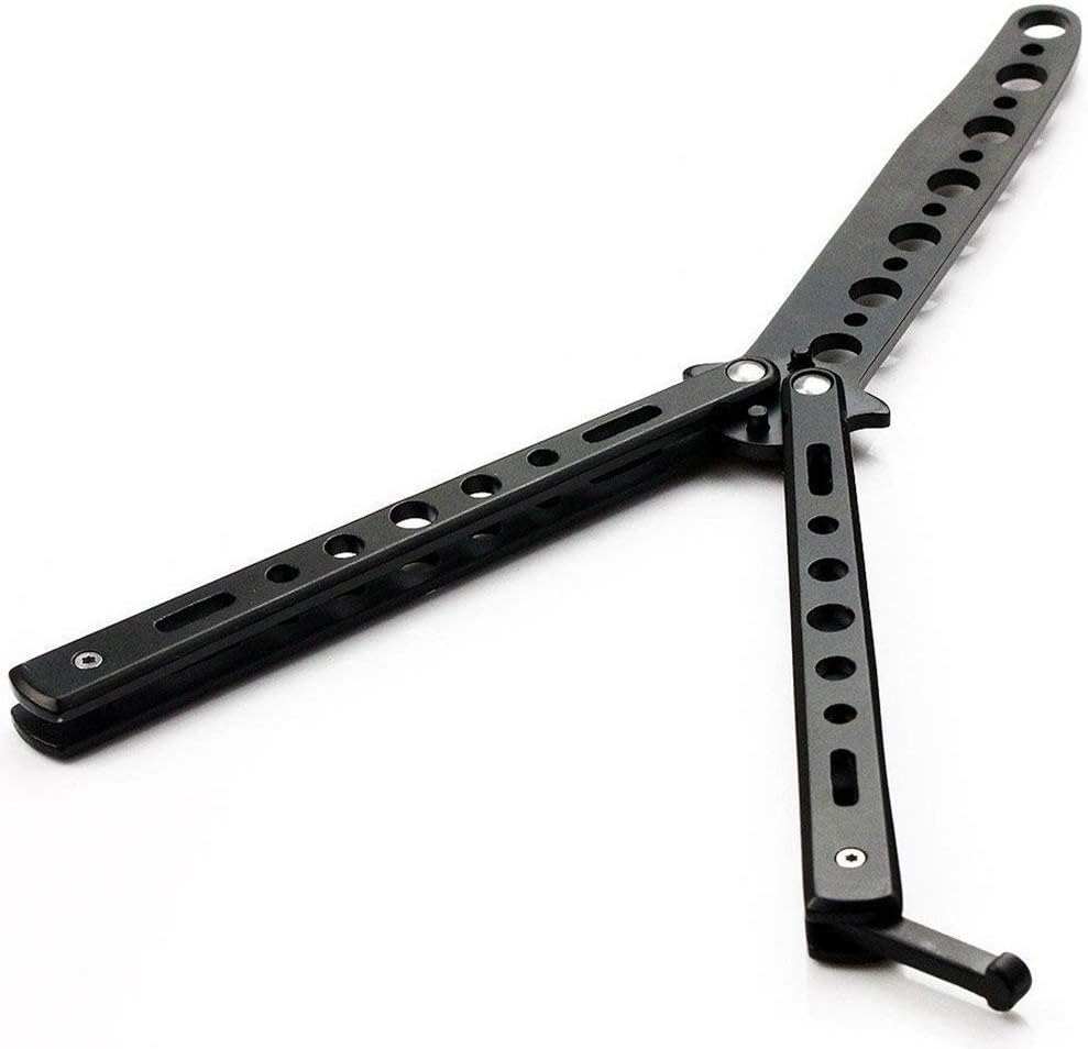 LANYUER Butterfly Knife, Butterfly Trainer Knife, Practice Butterfly Knife, Practice Training Knifes Blade Tool, Pocket Practice Training Knifes, Suitable for Outdoor Workouts, Black