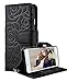 FLYEE Case Compatible with iPhone 6 Plus(2014)/iPhone 6s Plus(2015) 5.5 inch,Wallet Case for Women with Card Holder,Premium Vintage Embossed Flowers Wallet case Skin with Detachable Wrist Strap-Black