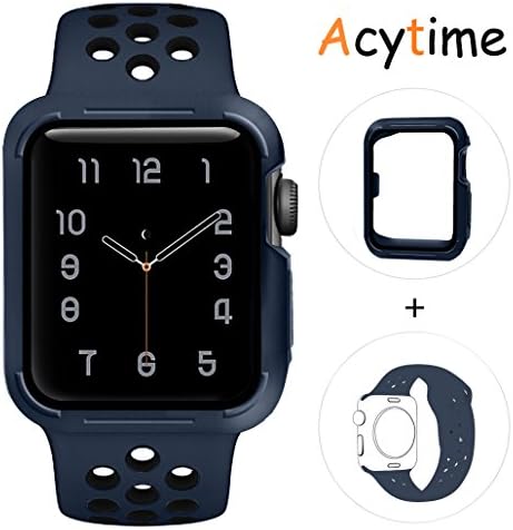 For Apple Watch Band, Acytime Durable Soft Silicone Replacement iWatch Band Sport Style Wrist Strap for Apple Watch Band Series 3 Series 2 Series 1 (Midnight blue Black, 38mm S/M)