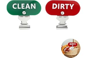 4 Pack Laundry Basket Labels with Stainless Steel Clips, Red and Green Clean Dirty Signs for Hamper Dishwasher Bathroom and L