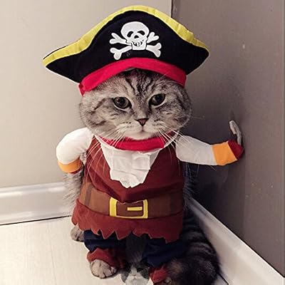 Idepet Funny Pet Clothes Pirate Dog Cat Costume Suit Corsair Dressing up Party Apparel Clothing for Cat Dog Plus Hat