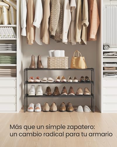 SONGMICS Zapatero Organizador de 3 Niveles, Estantería de Metal, Estantería de Zapatos, para 12 a 15 Pares, Estante Apilable, Negro MLSA303B02