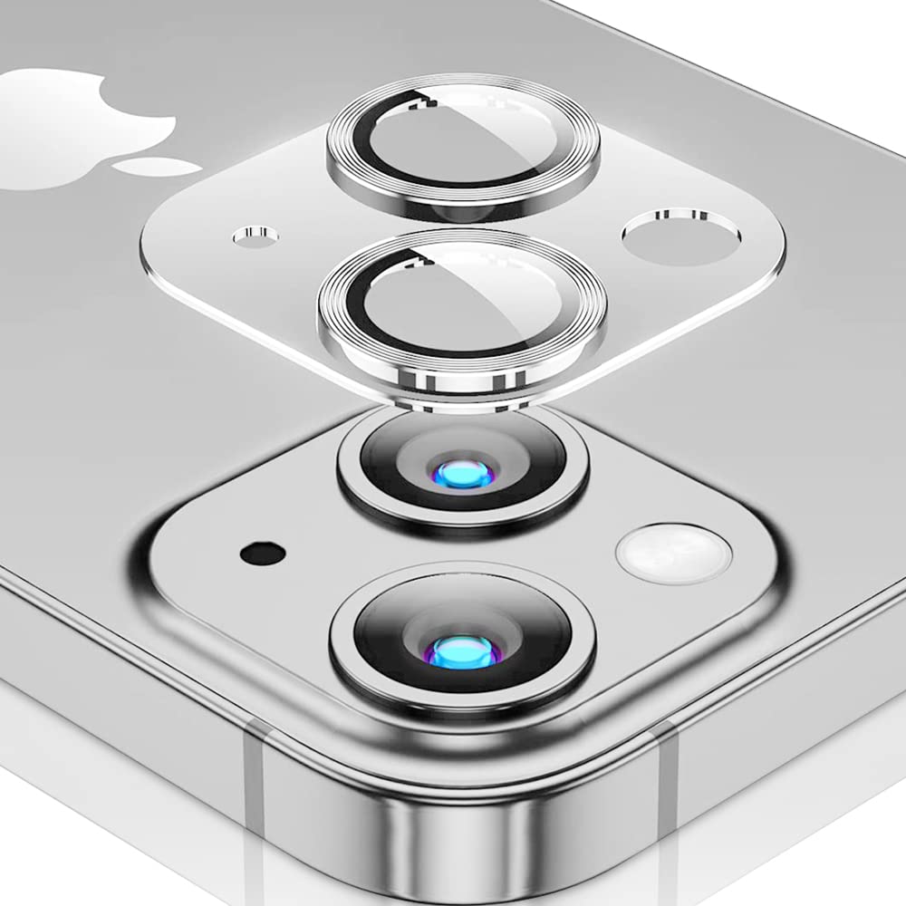 Niboow Camera Lens Protectors for iPhone 14/14 Plus, Aluminum Alloy 9H Tempered Glass Anti Scratch Camera Cover, HD Full Cover Camera Lens Protector Film for iPhone 14/14 Plus - Silver