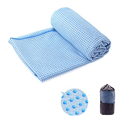 Yoga Towel,Hot Yoga Mat Towel – Sweat Absorbent Non-Slip for Hot Yoga, Pilates and Workout 24″x72″(Light Blue)