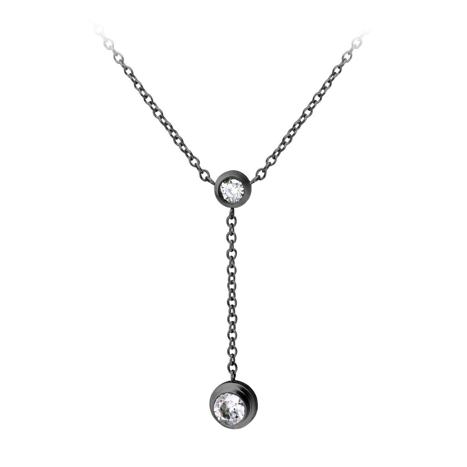 555Jewelry Womens Stainless Steel Lariat Y Drop Layer Round CZ Pendant Necklace, 18 inches, Metal, Cubic Zirconia