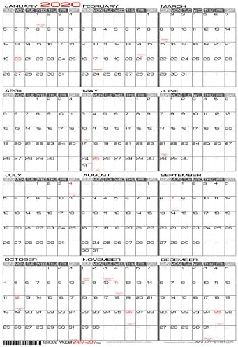 24" x 17" Medium Wet Erase - Yearly 2020 Wall Calendar - Laminated Vertical Planner (2417-20v)