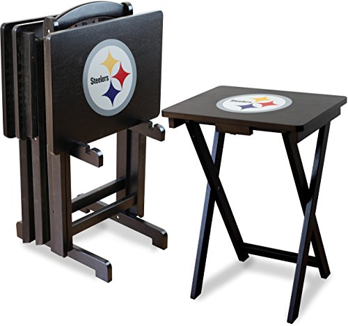 Imperial Officially Licensed NFL Merchandise: Foldable Wood TV Tray Table Set with Stand, Pittsburgh Steelers