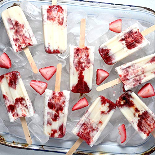 FADIKX 2 Pcs Silicone Popsicle Molds, Silicone Funnel Homemade Ice Cream Mold with 4 Cavities 50 Wooden Sticks & 2 pcs Wooden Hammer for DIY Ice Cream Cake