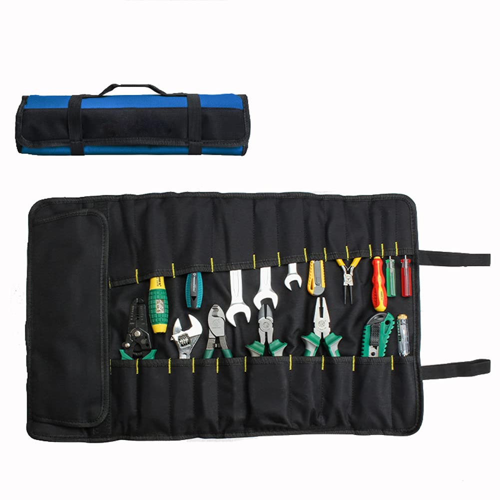 Lichi Tool Roll Bag, Portable tool Bags, 38 pockets Tool Roll Up Bag, Tool Wrap Roll Organisers, Screwdriver Spanner Drive Sockets Roll Tool Organisers Storage - Blue
