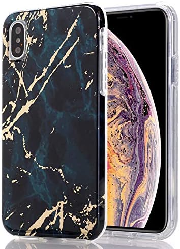 BAISRKE Marble Case for iPhone X Xs, Clear Case with Shiny Gold Tough Fusion Design Hard PC Back Soft TPU Bumper Raised Edge Drop Protection Cover for iPhone X Xs 5.8" - [Green]