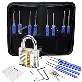 Lock Pick Set, Practice Lock, 17-piece Picking Lock Tools, Transparent Cutaway Crystal Pin Tumbler Keyed Padlock Lock, Training Locks for Lockpicking, Extractor Tool for Beginner and Pro Locksmiths