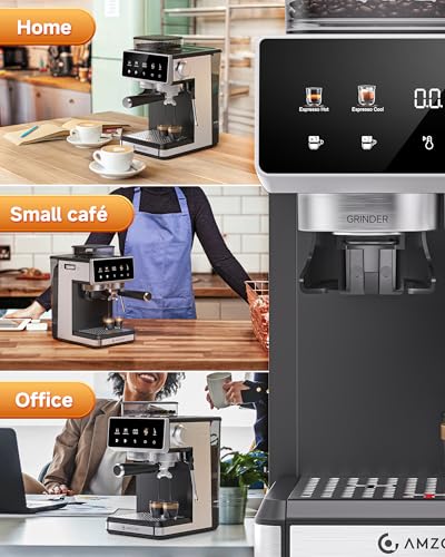 AMZCHEF Bean to Cup Coffee Machines 20 Bar - 20 Grind Settings & 3-Temp Control, Hot/Cold Brew Coffee Machine with Grinder with Color Touchscreen