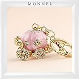 1 X Z607 Cute Big Pink Princess Pumpkin Carriage Crystal Charm Keychain Key Ring
