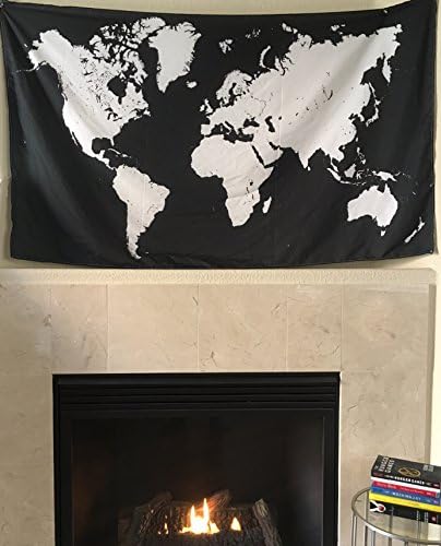 New World Map Tapestry, Modern Wall Hanging Tapestry, Minimalist White/Black Large (60 x 35 inches)