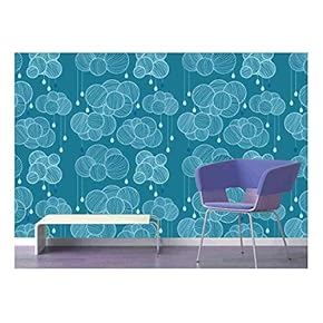 Large Wall Mural - Seamless Pattern with Clouds and Rain in Sky | Self-Adhesive Vinyl Wallpaper/Removable Modern Decorating Wall Art - 66" x 96"