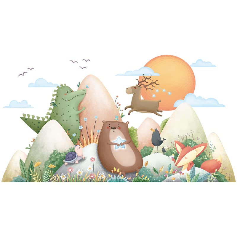 BuerHomie Wall Sticker Children's Room Animals and Mountains Wall Stickers Wall Decoration for Baby Room Boys Girls