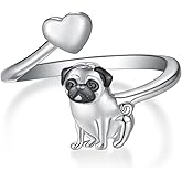 Fuguangju Pug Ring 925 Sterling Silver Dog Ring for Women Pug Gifts for Pug Lovers Dog Jewelry for Women