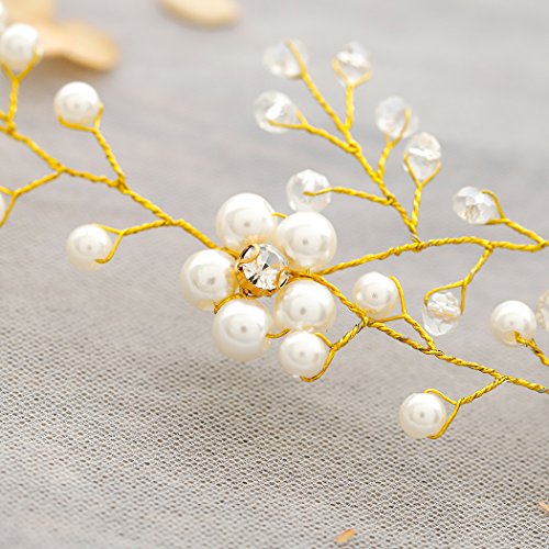 Barogirl Wedding Headband Gold Floral Hair Vine Crystal Hair Wreath Wedding Hair Accessories for the Brides and Bridesmaids BDT-11
