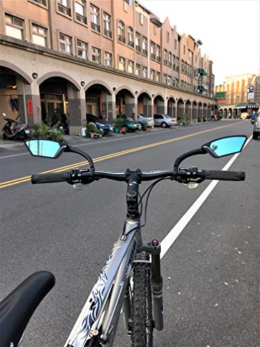 MEACHOW Scratch Resistant Glass Lens,Handlebar Bike Mirror, Rotatable Safe Rearview Mirror, Bicycle Mirror (Blue Left Side) ME-002LB