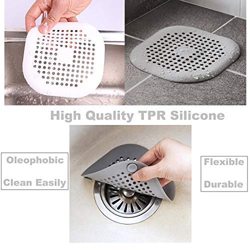 4 Packs Shower Drain Covers Square Silicone Tube Drain Hair Catcher Stopper with Sucker for Bathroom Kitchen, Rubber Bathtub Sink Strainer Plug Filter Trap Home Drain Protectors - Thumbnail 5